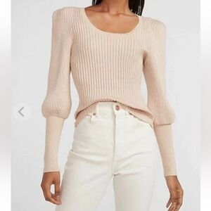Express Women's Beige Ribbed Crew Neck Sweater